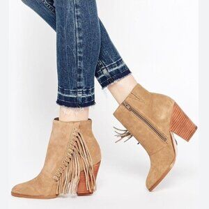 ＡＬＤＯ Tan Fringe Suede Booties